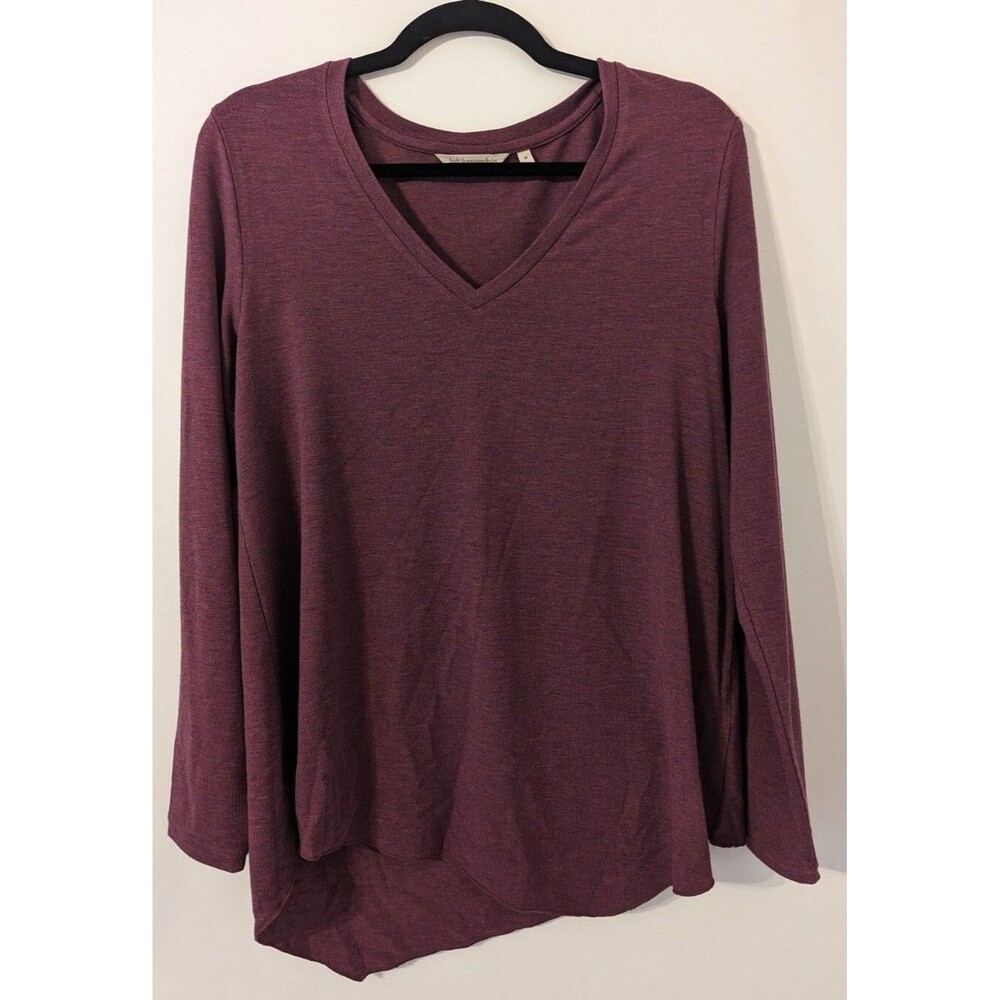 Soft Surroundings Medium Purple Simply Elegant Asymmetrical Hem V-neck Sweater